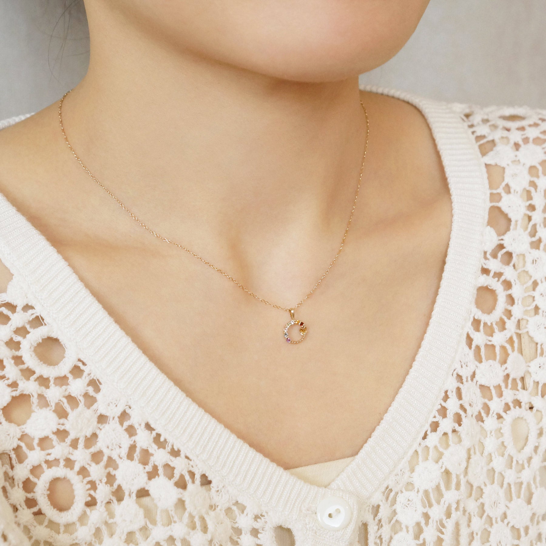[GARDEN] 10K Rainbow Necklace Charm (Yellow Gold) - Model Image