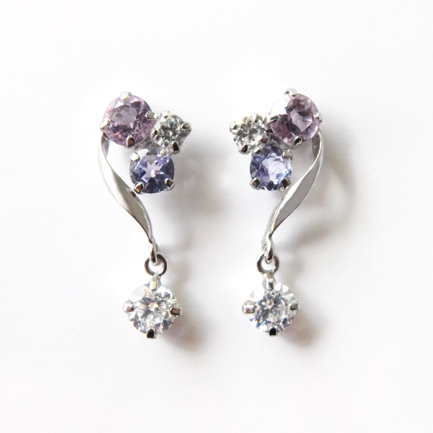 18K / 10K White Gold Colored Stone Swinging Earrings - Product Image