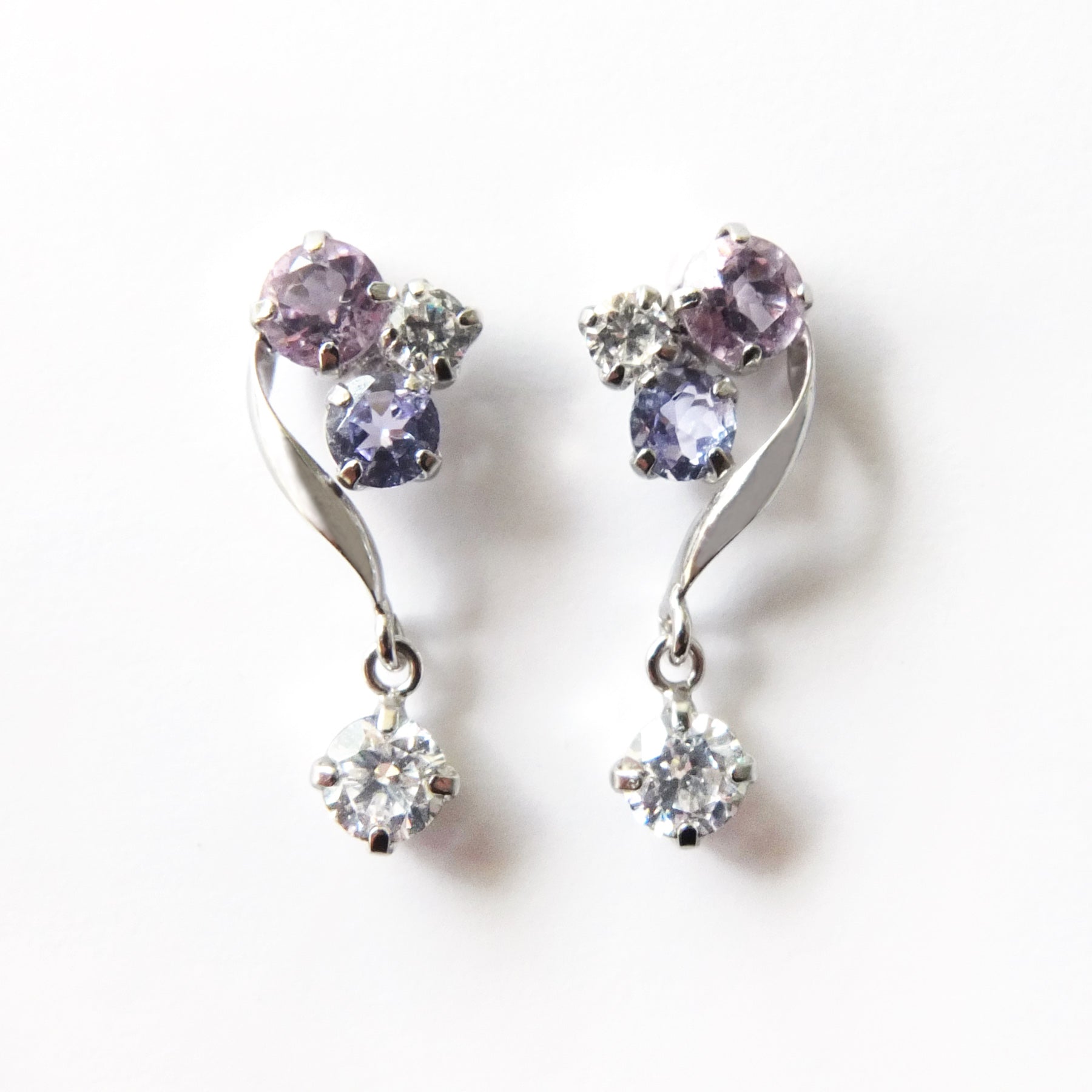 18K / 10K White Gold Colored Stone Swinging Earrings - Product Image