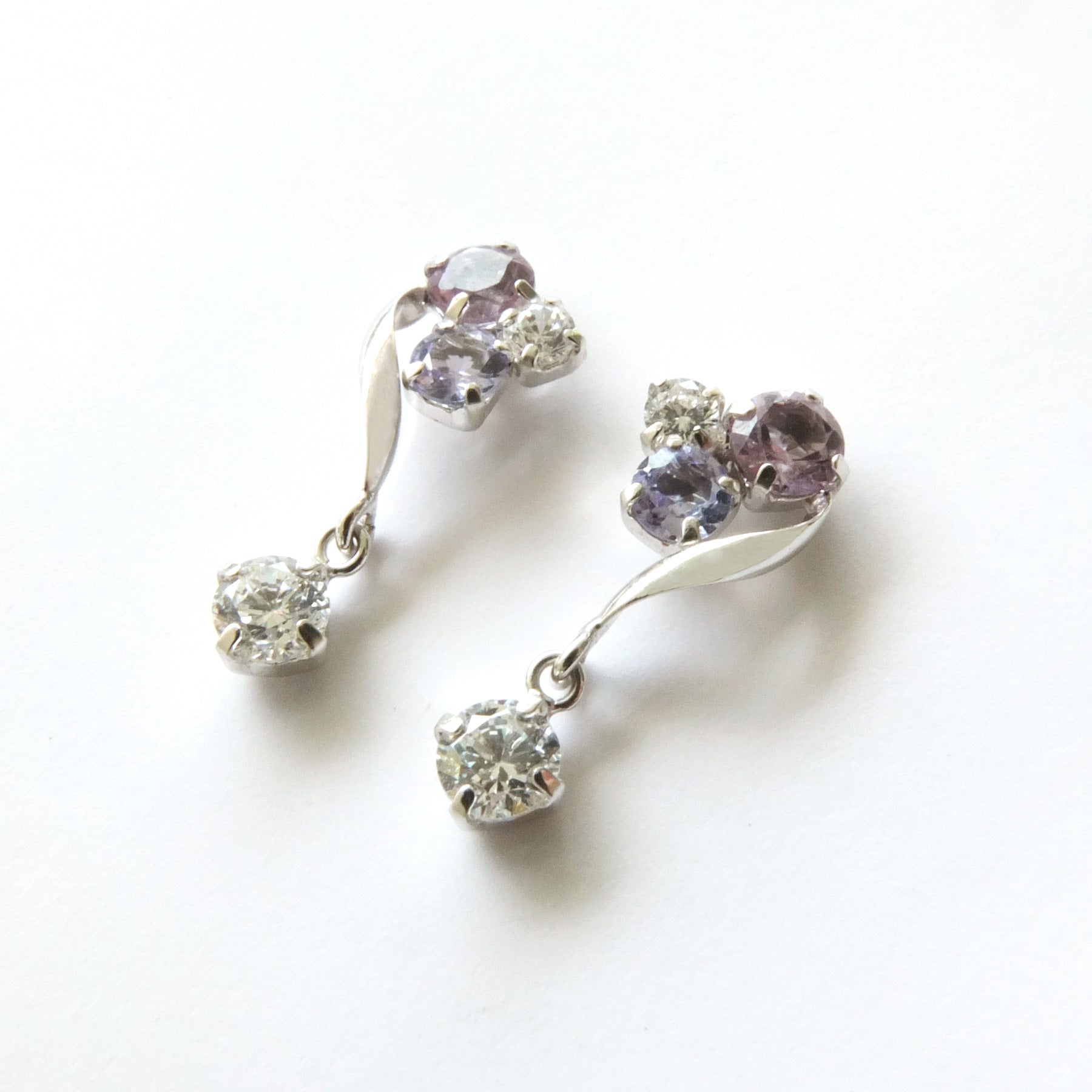 18K / 10K White Gold Colored Stone Swinging Earrings - Product Image