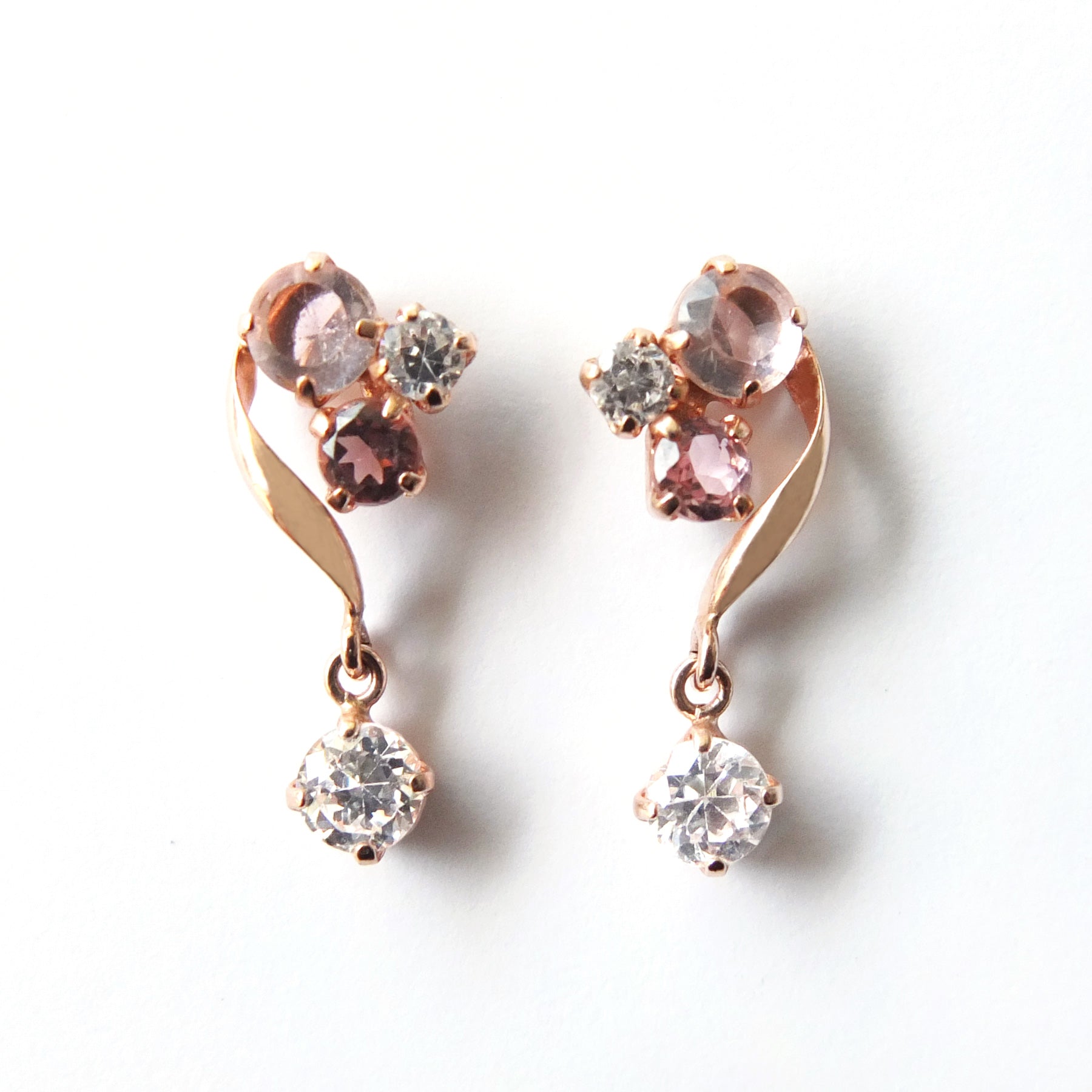 18K/10K Rose Gold Swaying Color Stone Earrings - Product Image
