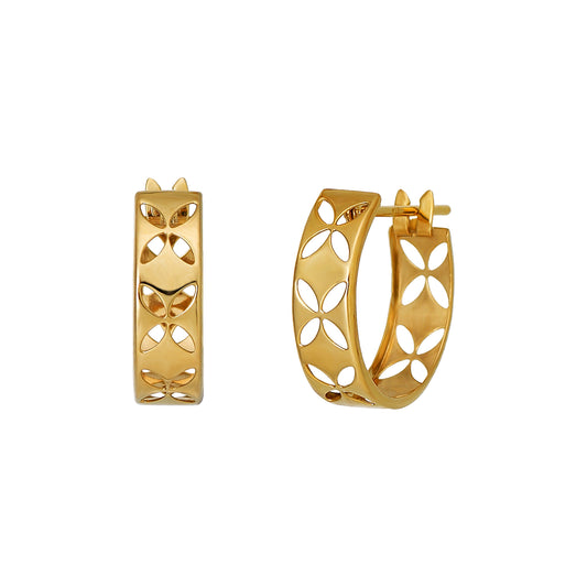 18K/10K Yellow Gold Flower Punching Hoop Earrings - Product Image