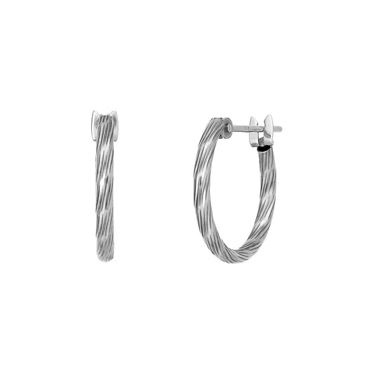 14K/10K White Gold Cut Pipe Hoop Earrings - Product Image