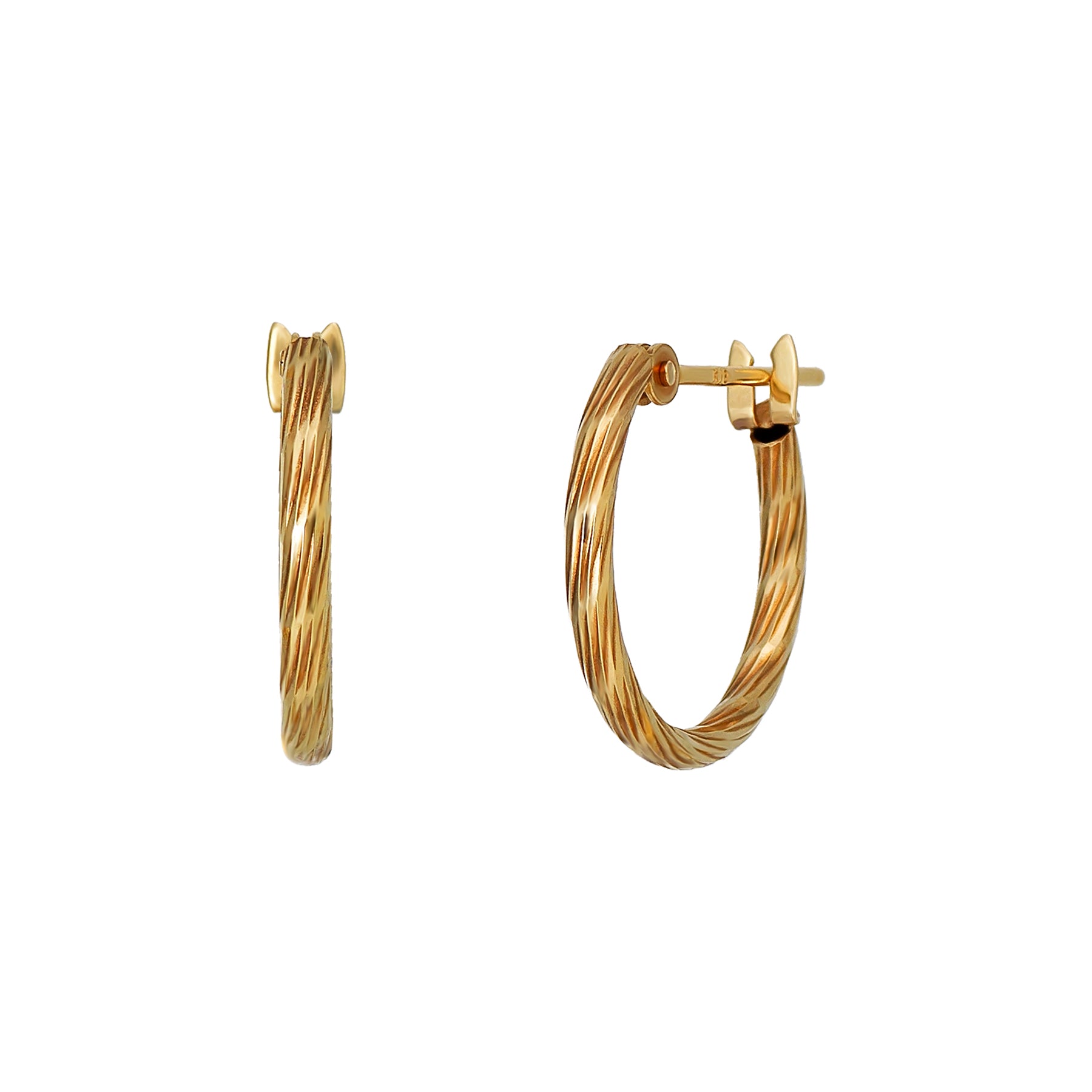 18K/10K Yellow Gold Cut Pipe Hoop Earrings - Product Image