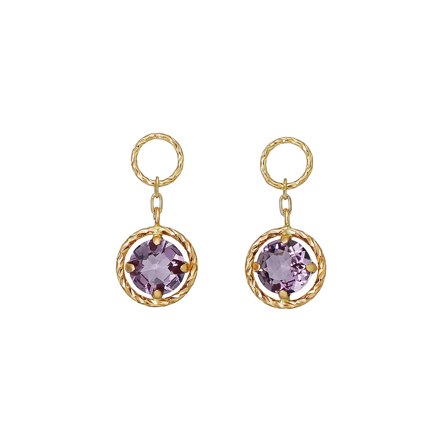 [Palette] 10K Yellow Gold Light Amethyst Circle Charms For Hoop Earrings - Product Image