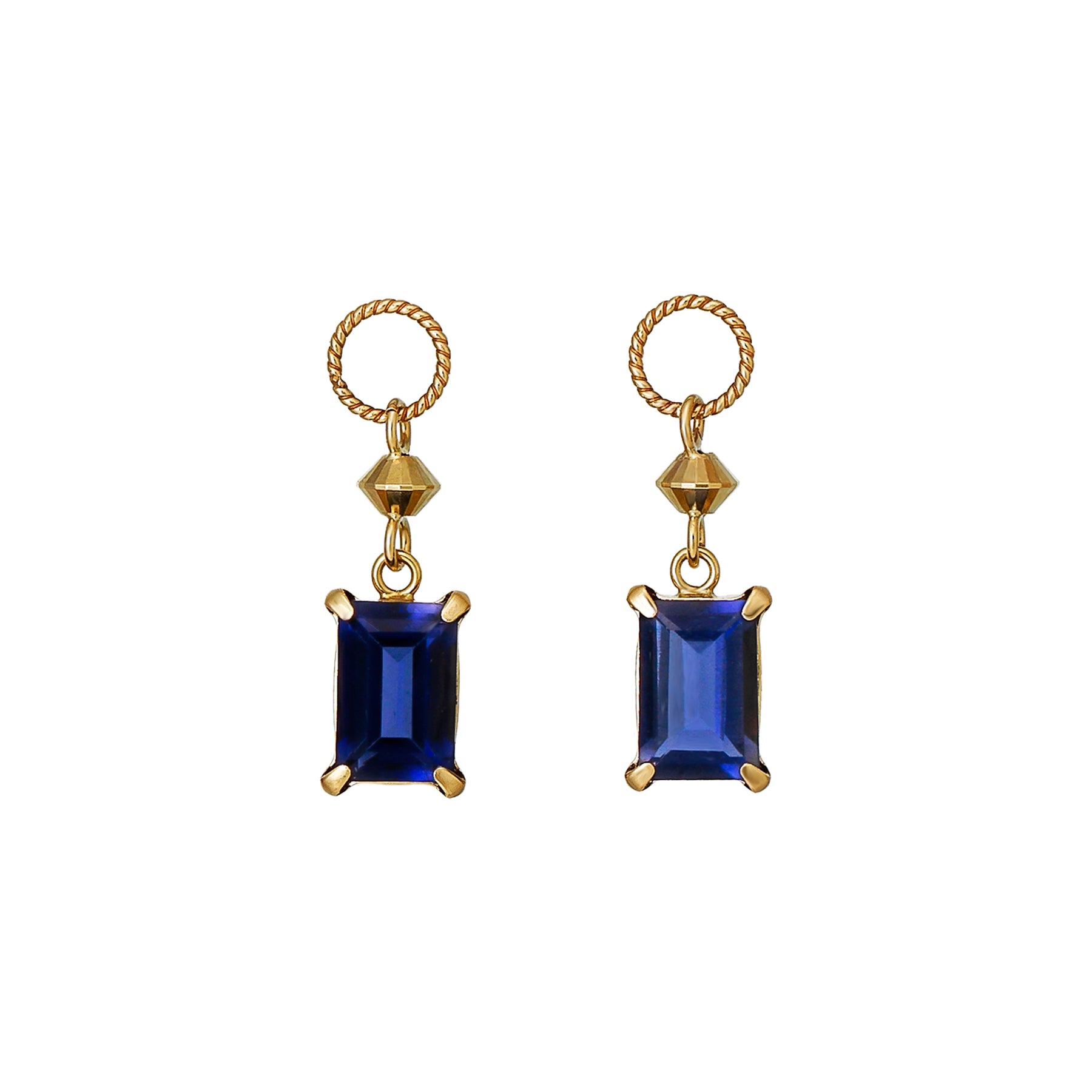 [Palette] 10K Yellow Gold Iolite Square Charms For Hoop Earrings - Product Image