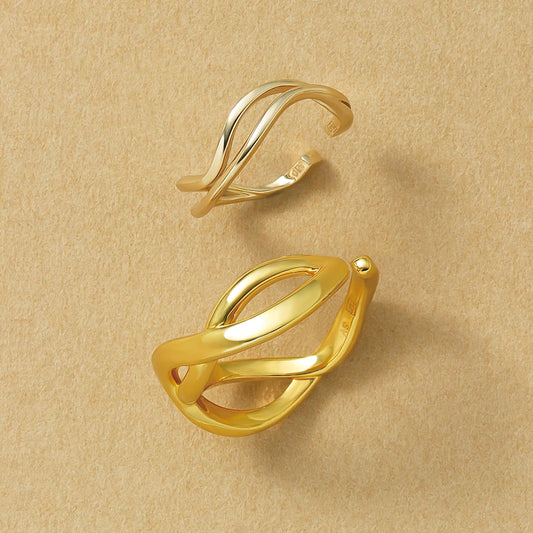 10K Gold / 925 Sterling Silver Wave Ear Cuff Set - Product Image
