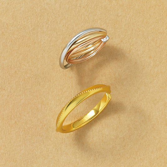 10K Gold / 925 Sterling Silver 3-Color & Milgrain Ear Cuff Set - Product Image