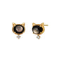 18K/10K Yellow Gold Black Shell Cat Stud Earrings - Product Image