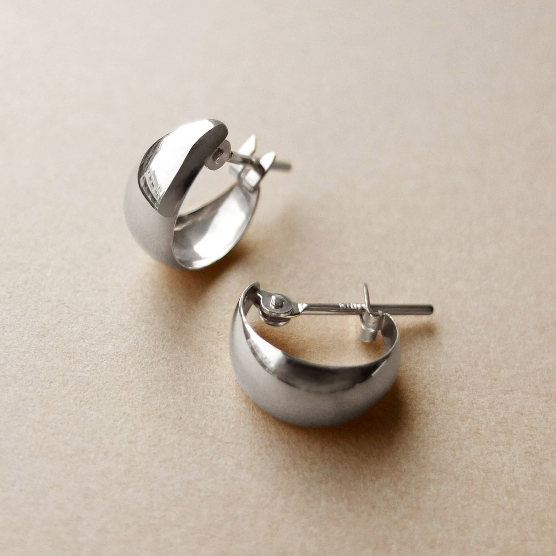 14K/10K White Gold Chunky Mini Hoop Earrings - Product Image