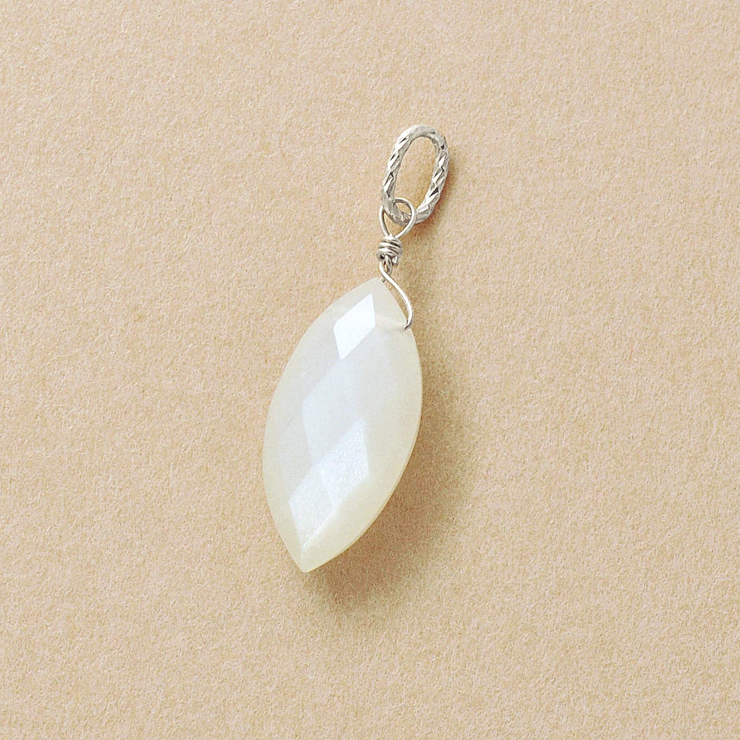 10K Moonstone Necklace Charm (White Gold) - Product Image