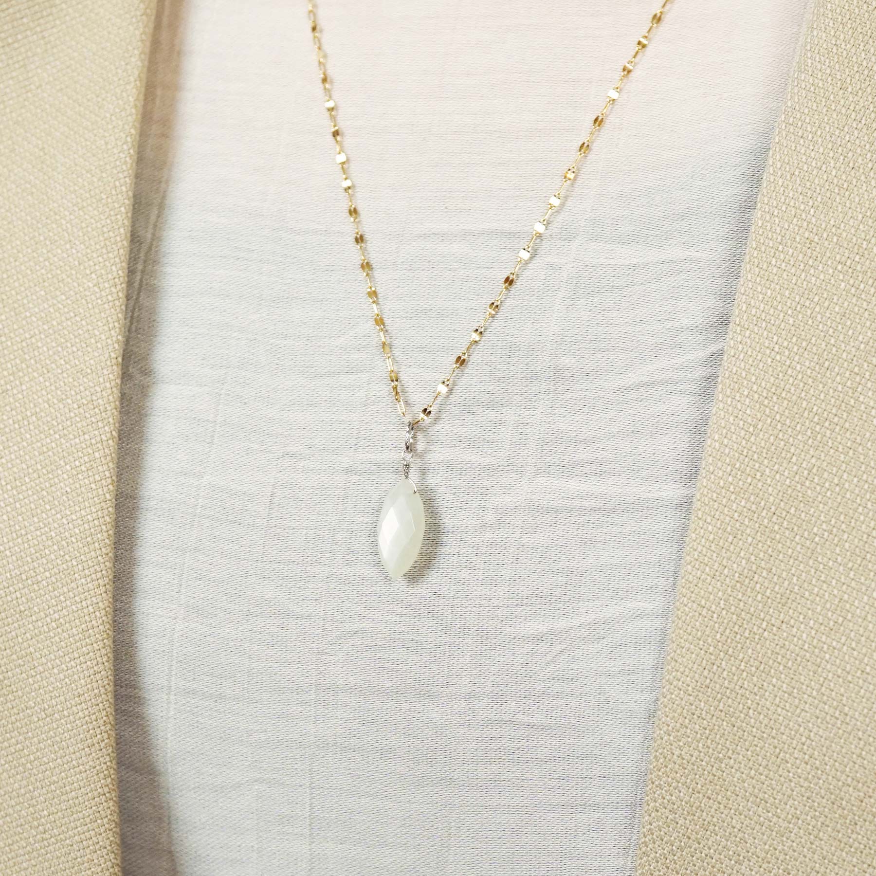 10K Moonstone Necklace Charm (White Gold) - Model Image