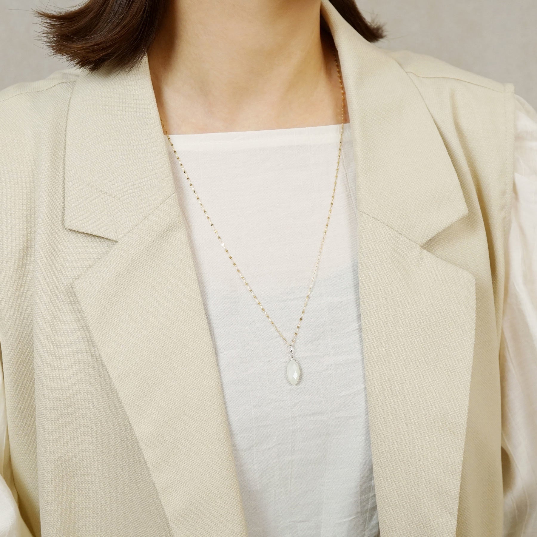 10K Moonstone Necklace Charm (White Gold) - Model Image