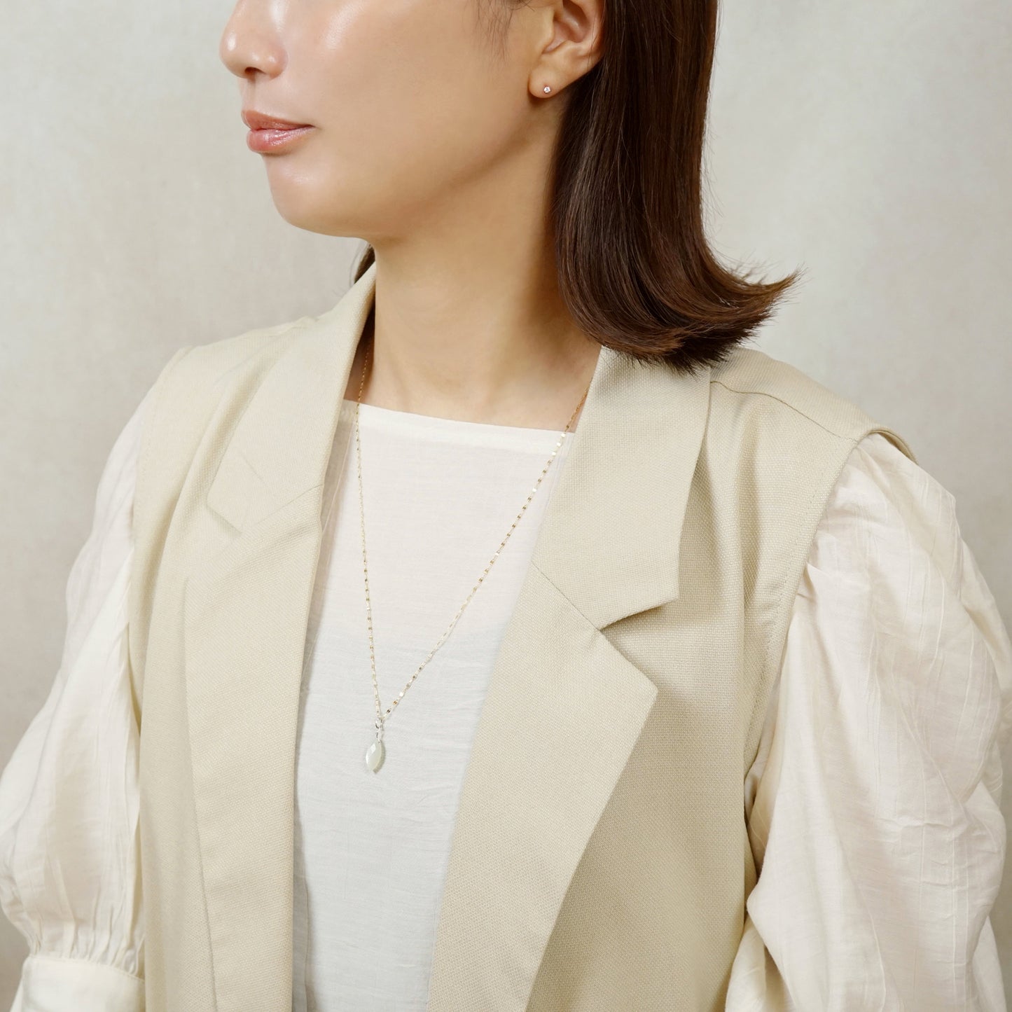 10K Moonstone Necklace Charm (White Gold) - Model Image