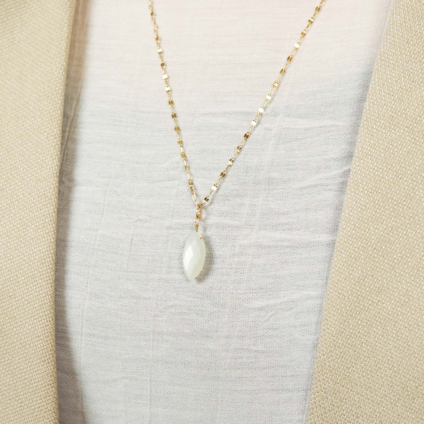 10K Moonstone Necklace Charm (Yellow Gold) - Model Image