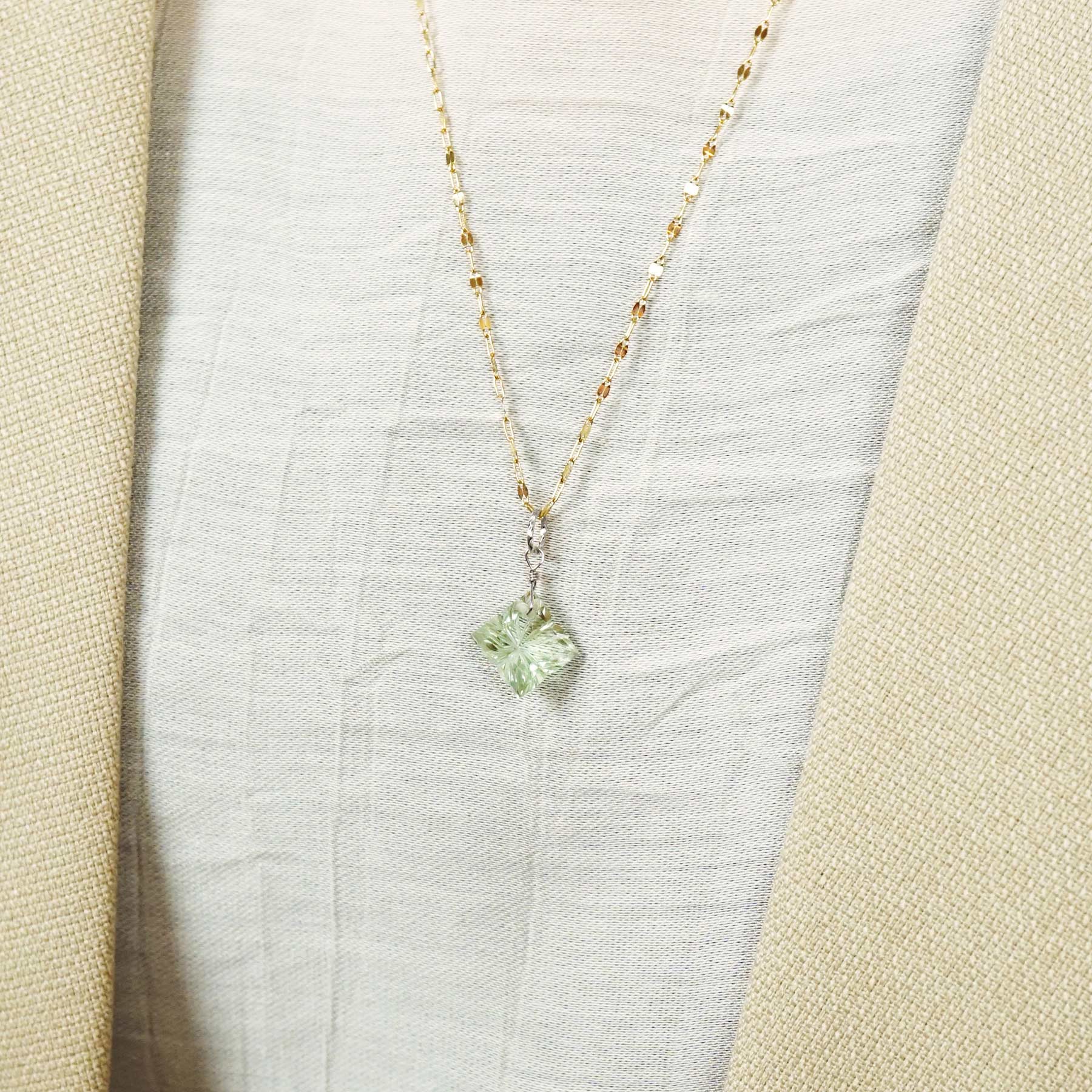 10K Green Quartz Necklace Charm (White Gold) - Model Image
