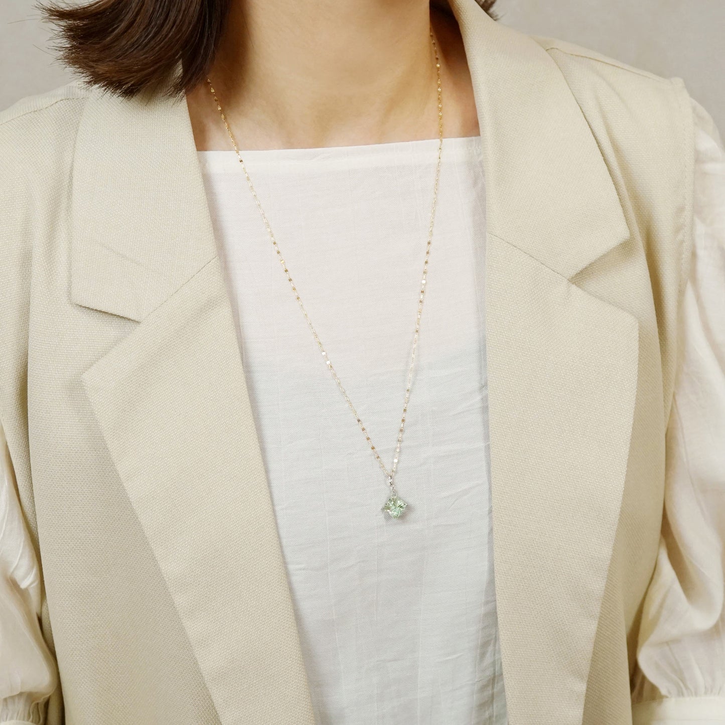 10K Green Quartz Necklace Charm (White Gold) - Model Image