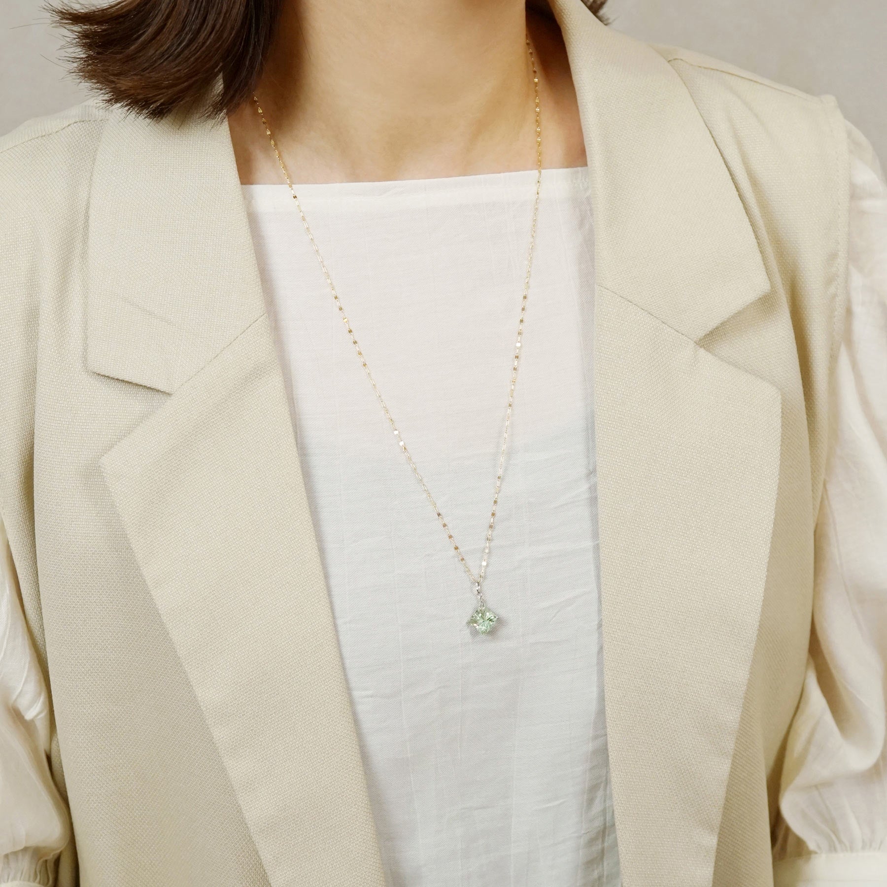 10K Green Quartz Necklace Charm (White Gold) - Model Image