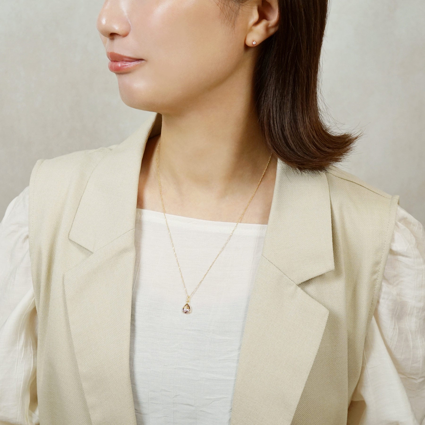 10K Ametrine Drop Necklace Charm (Yellow Gold) - Model Image