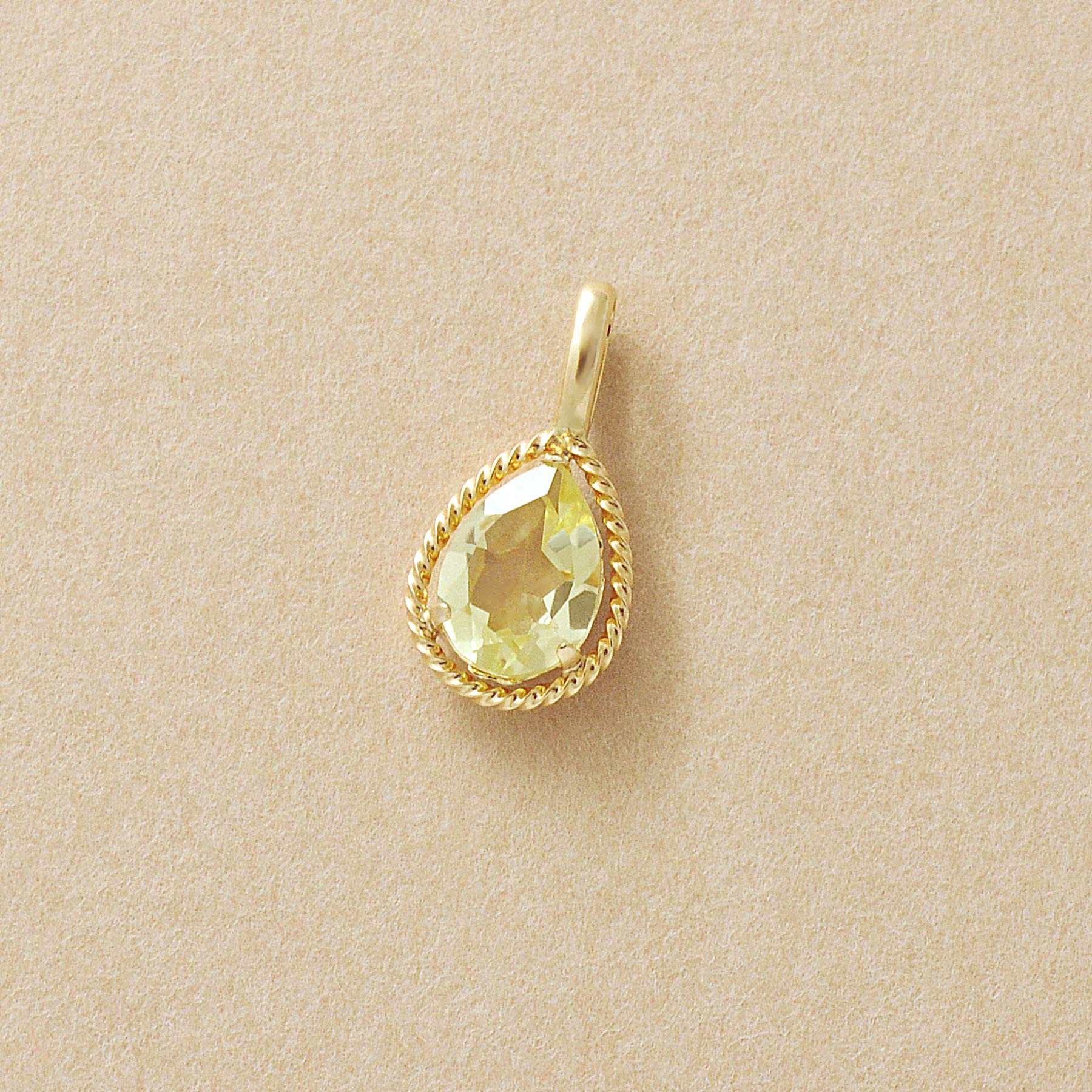 10K Lemon Quartz Drop Necklace Charm (Yellow Gold) - Product Image