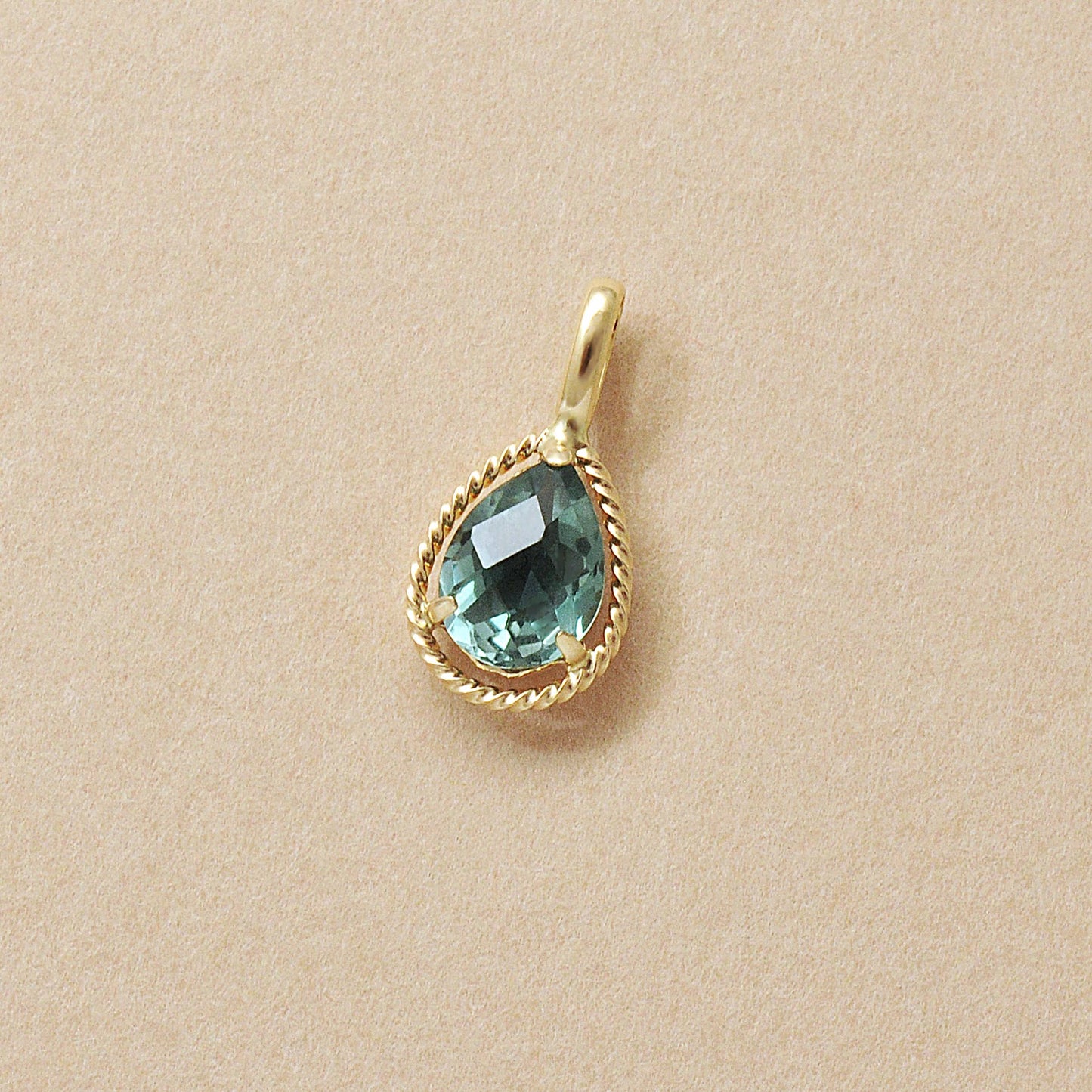 10K Green Quartz Drop Necklace Charm (Yellow Gold) - Product Image