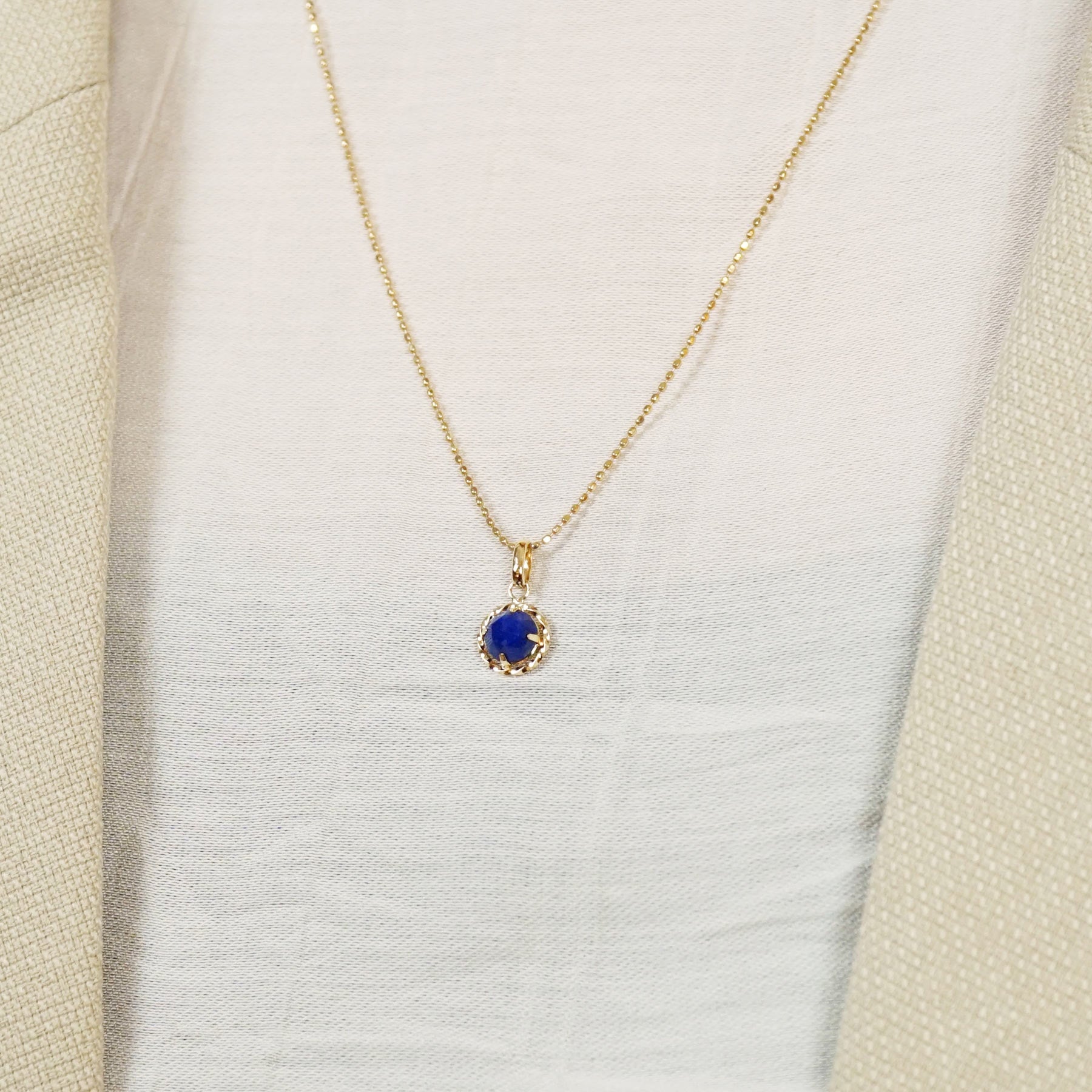 10K Lapis Lazuli Necklace Charm (Yellow Gold) - Model Image