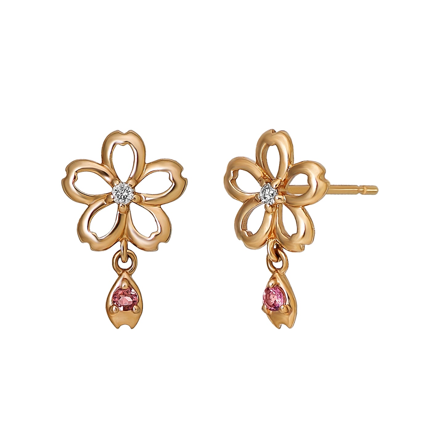 [Birth Flower Jewelry] April - Cherry Blossoms Openwork Earrings (18K/10K Rose Gold) - Product Image