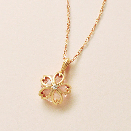 [Birth Flower Jewelry] April - Cherry Blossoms Reversible Necklace (10K Rose Gold) - Product Image
