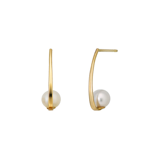 [Palette] 18K/10K Freshwater Pearl Arch Base Earrings (Yellow Gold) - Product Image