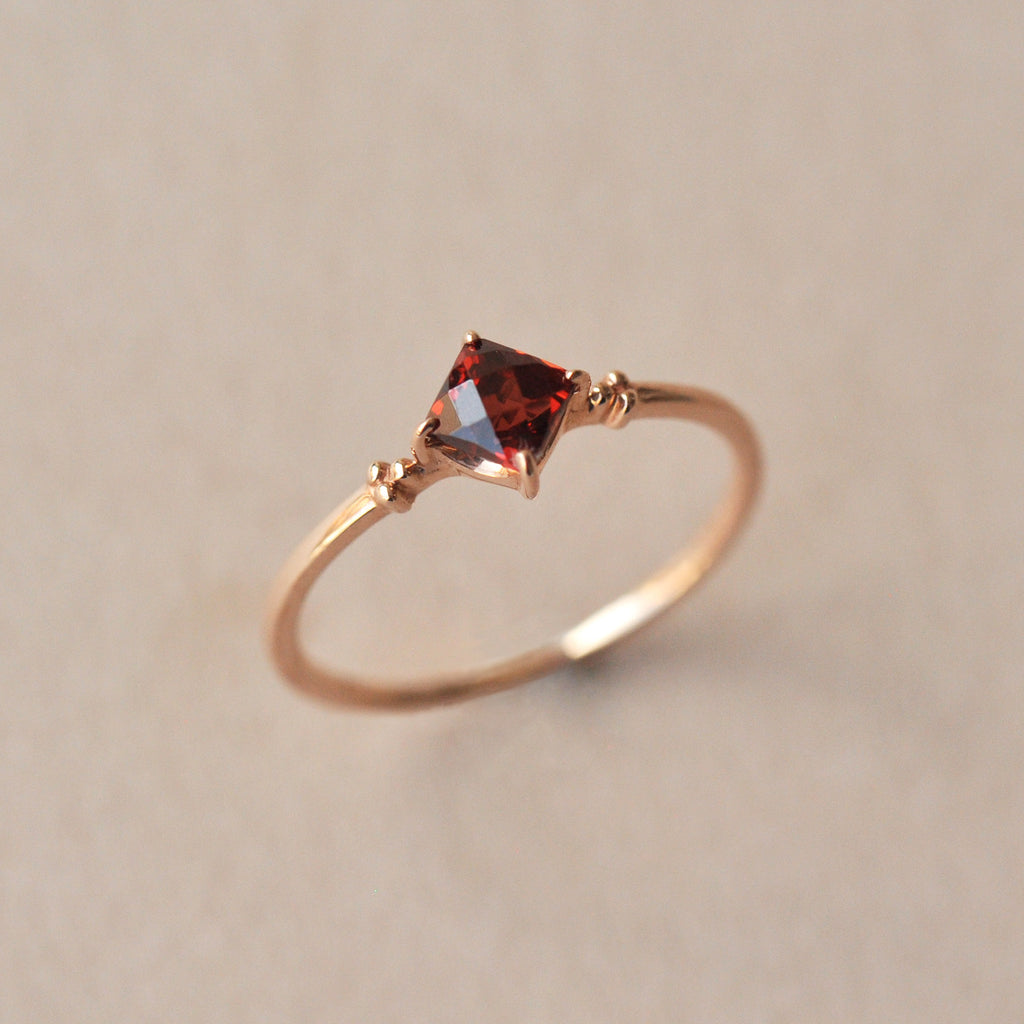 10K Rose Gold Square Garnet Ring - Product Image