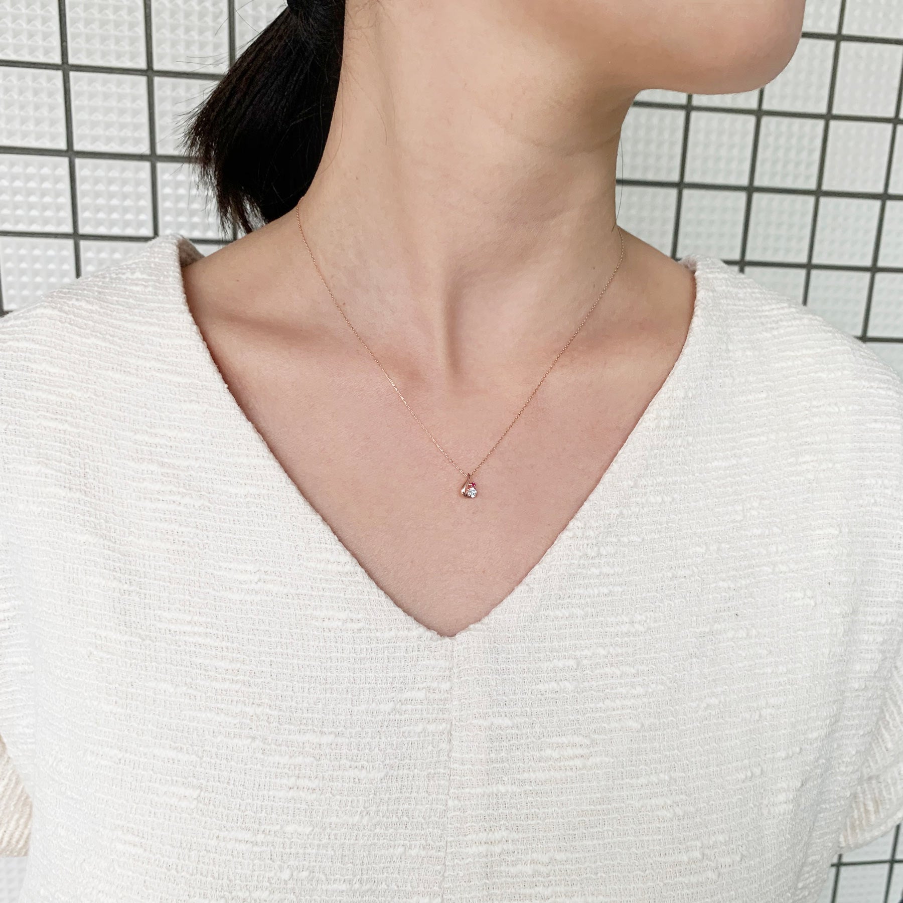 Simple Drop Necklace (Rose Gold) - Model Image
