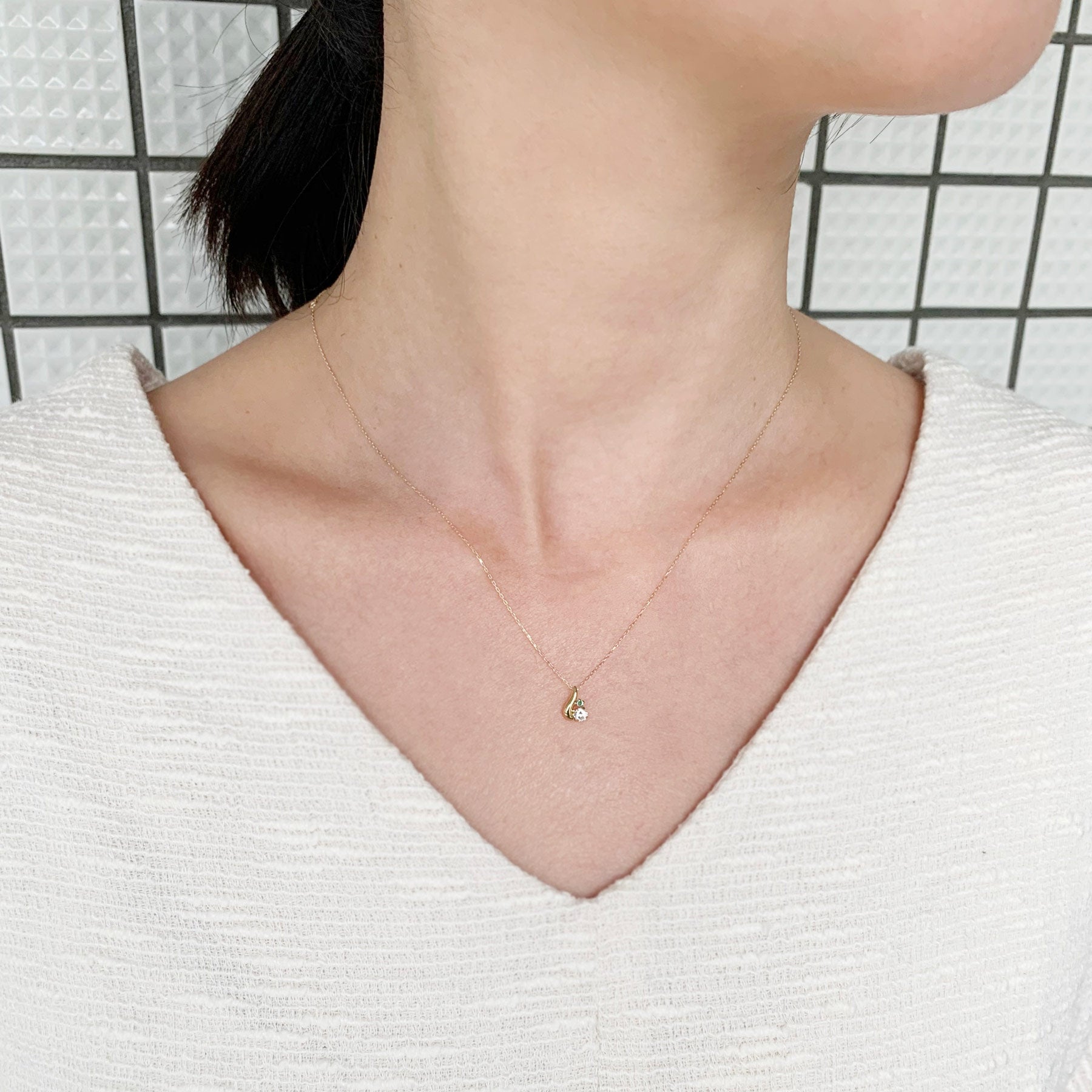 Simple Drop Necklace (10K Yellow Gold) - Model Image