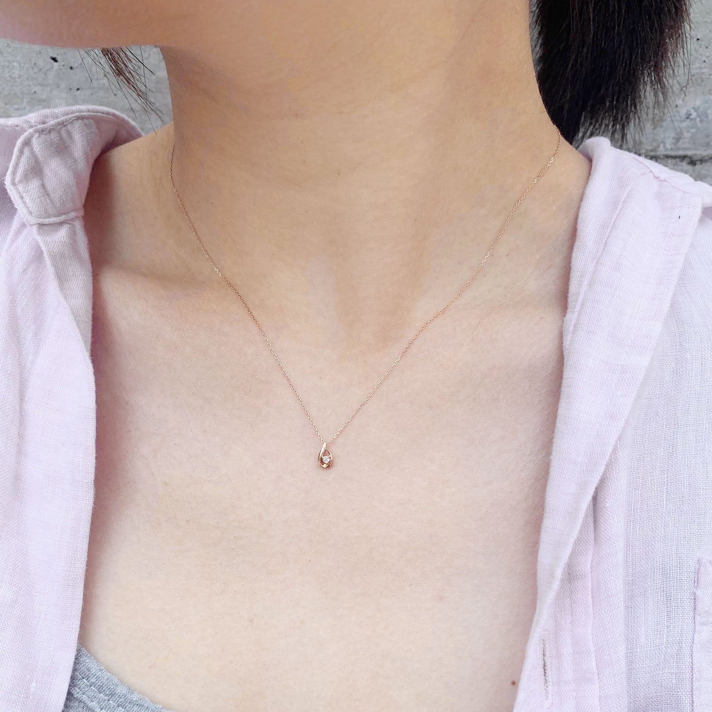 Diamond Drop Petite Necklace (10K Rose Gold) - Model Image