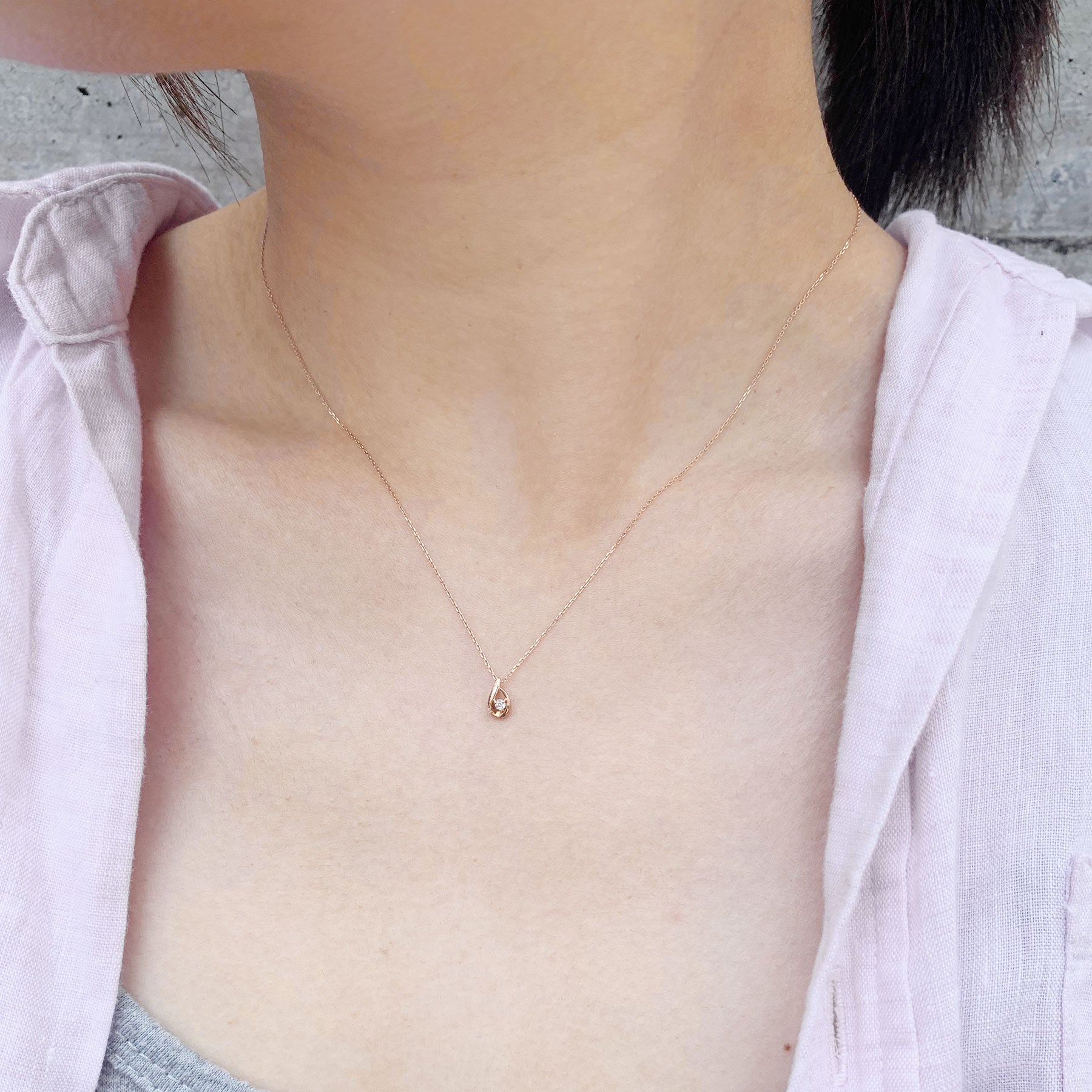 Diamond Drop Petite Necklace (10K Rose Gold) - Model Image
