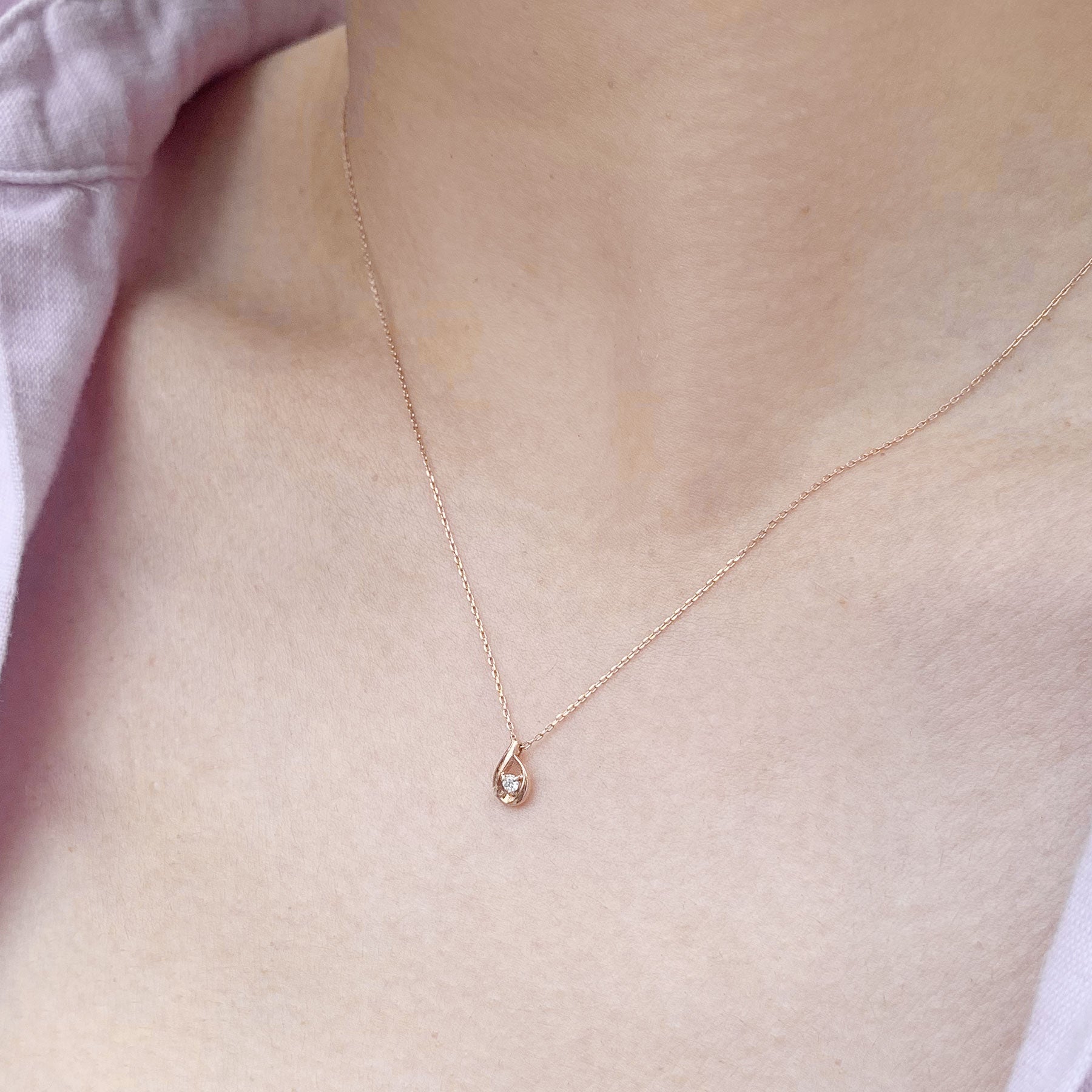 Diamond Drop Petite Necklace (10K Rose Gold) - Model Image