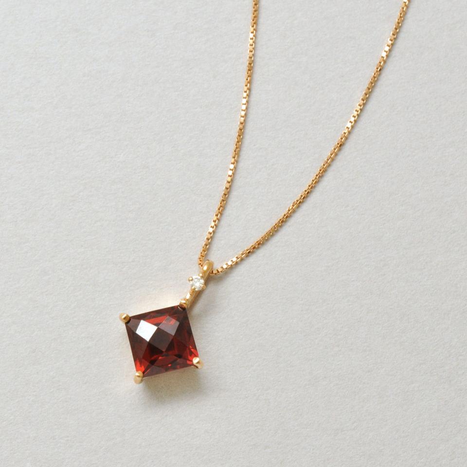 Garnet Square Necklace (10K Rose Gold) - Product Image