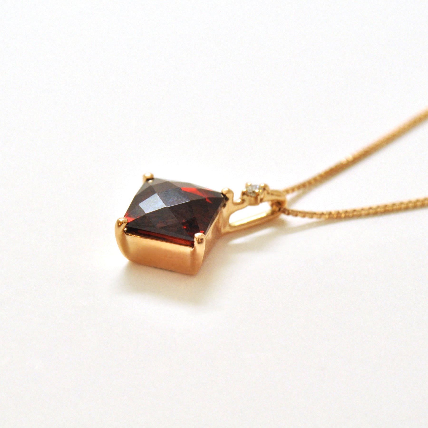 Garnet Square Necklace (10K Rose Gold) - Product Image