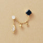18K/10K Onyx Double Piercing Chain Earrings (Yellow Gold) - Product Image