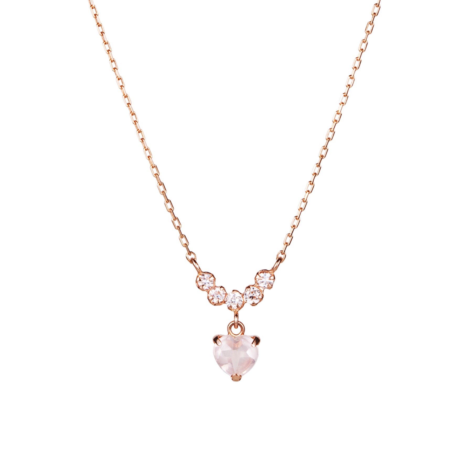 Rose Quartz Heart Necklace (10K Rose Gold) - Product Image