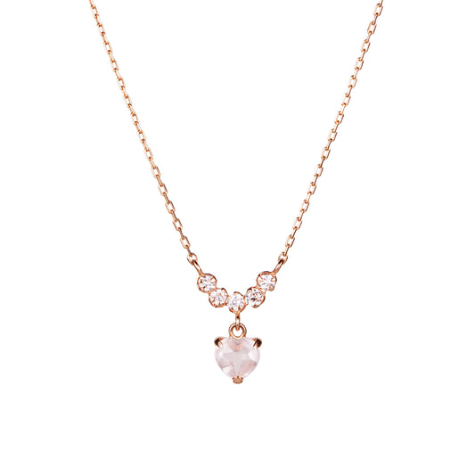 Rose Quartz Heart Necklace (10K Rose Gold) - Product Image