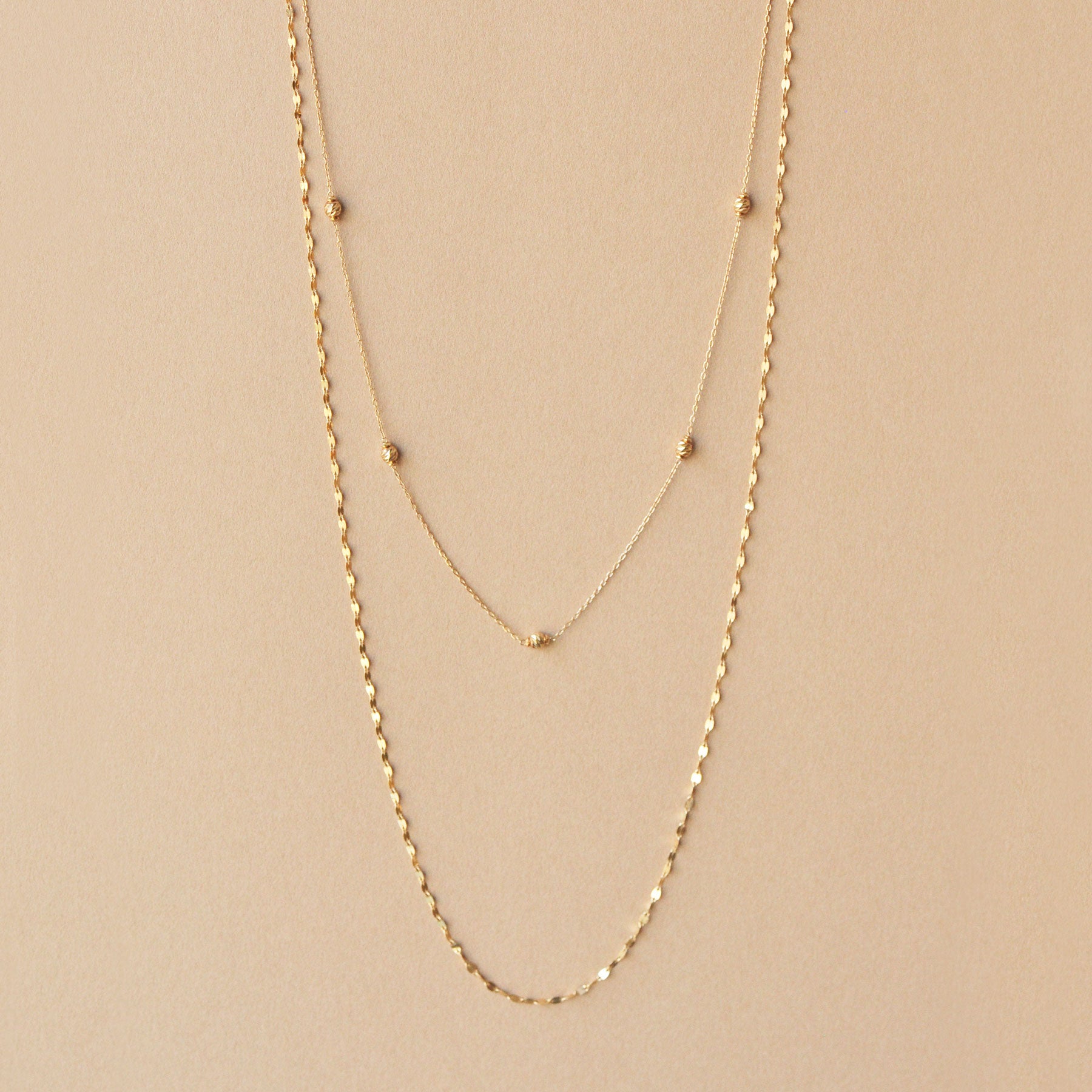 10K Yellow Gold Honey Cut Ball 3Way Long Necklace - Product Image