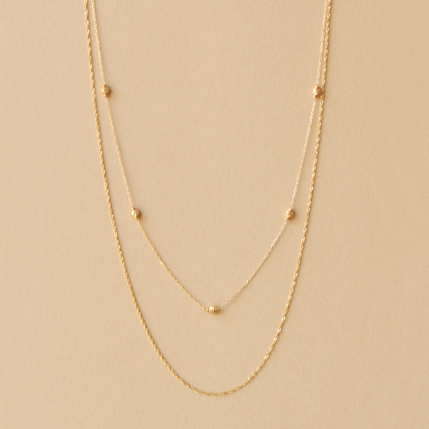 10K Yellow Gold Honey Cut Ball 3Way Long Necklace - Product Image