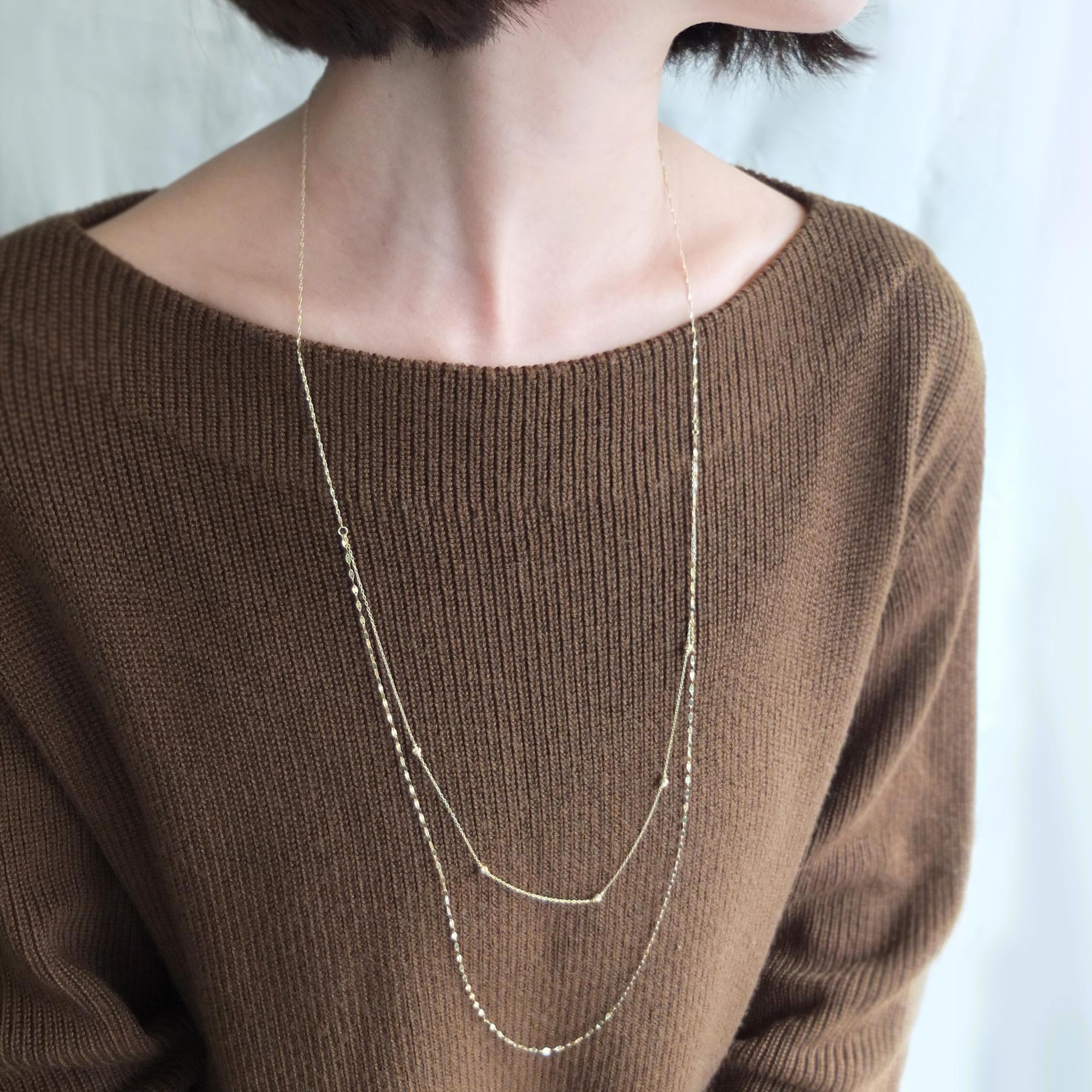 10K Yellow Gold Honey Cut Ball 3Way Long Necklace - Model Image