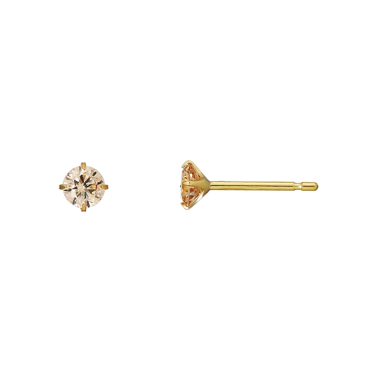 [Second Earrings] 18K Yellow Gold Champagne Cubic Zirconia Earrings - Product Image