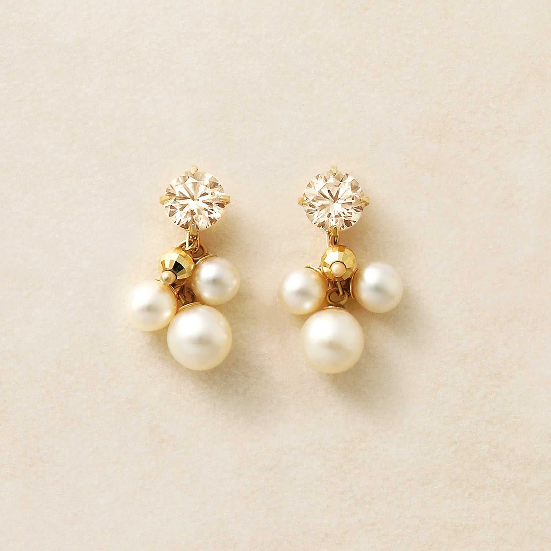 [Second Earrings] 18K Yellow Gold Champagne Cubic Zirconia Earrings - Product Image