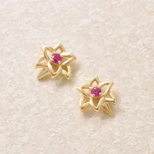 [Birth Flower Jewelry] July - Lily Openwork Earrings (18K/10K Yellow Gold) - Product Image