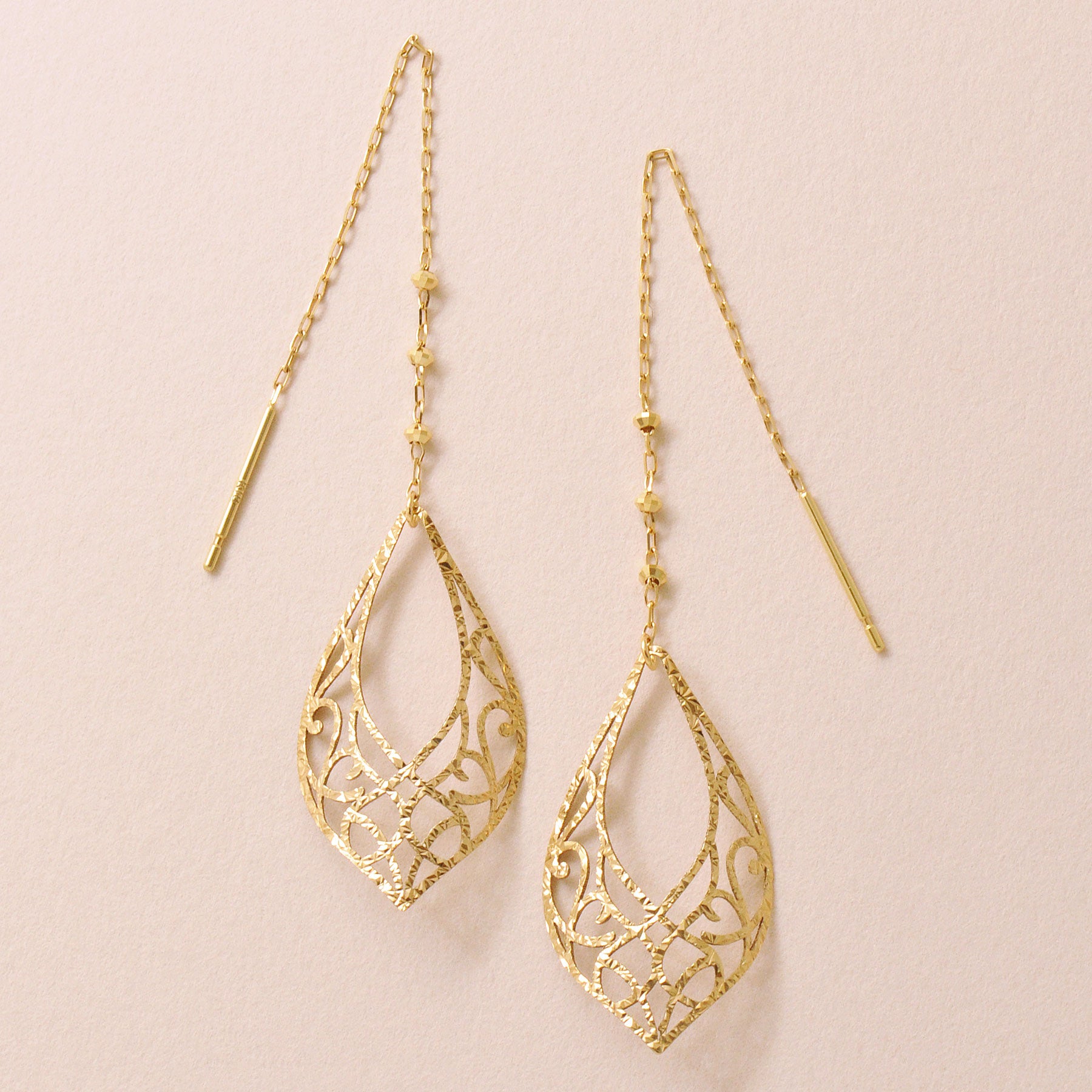 18K/10K Open Work Threader Earrings (Yellow Gold) - Product Image