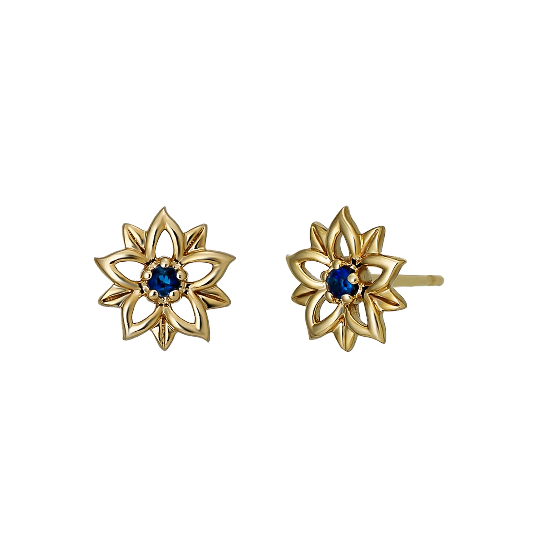 [Birth Flower Jewelry] September - Gentian Openwork Earrings (18K/10K Yellow Gold) - Product Image