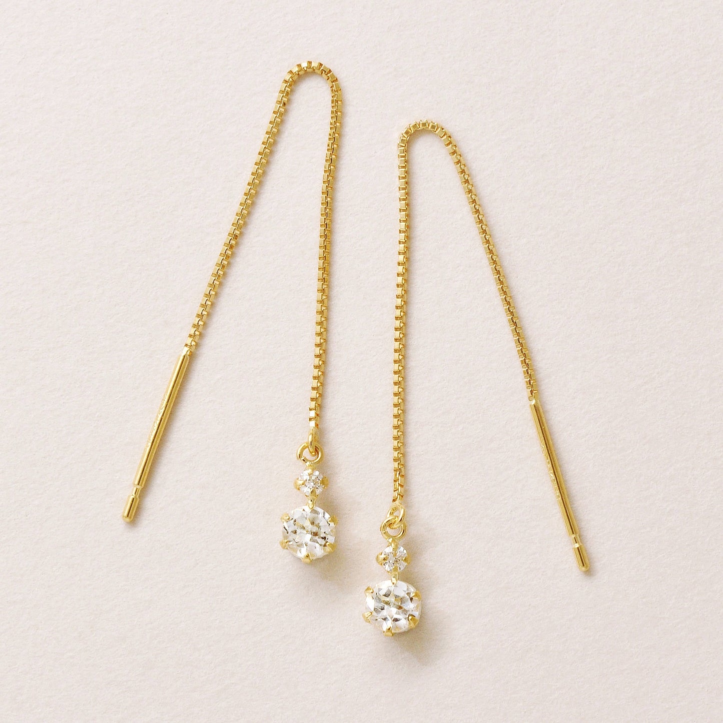 18K Yellow Gold 6-Prong 2-Stone Diamond Threader Earrings - Product Image