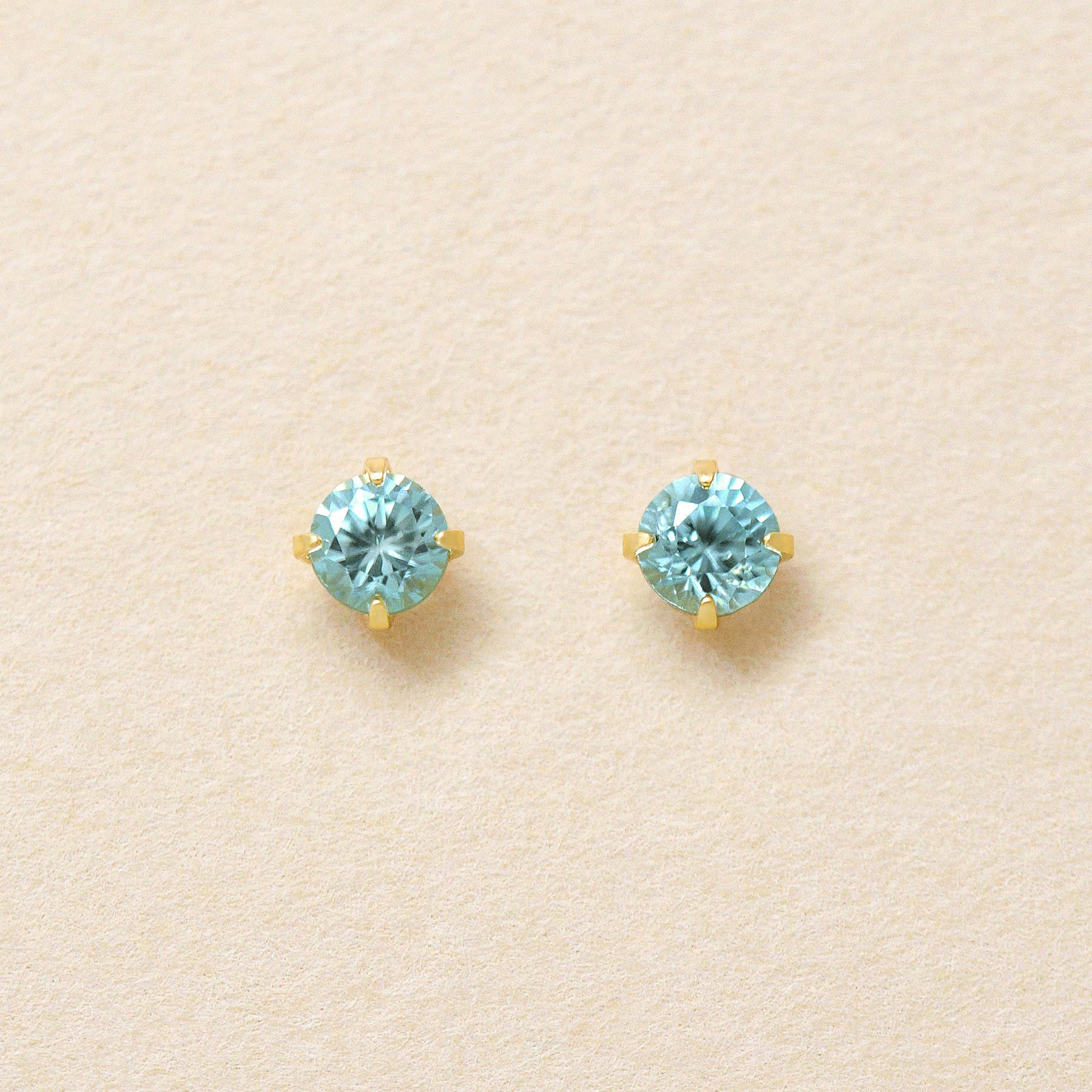 [Second Earrings] 18K Yellow Gold Blue Zircon Earrings - Product Image
